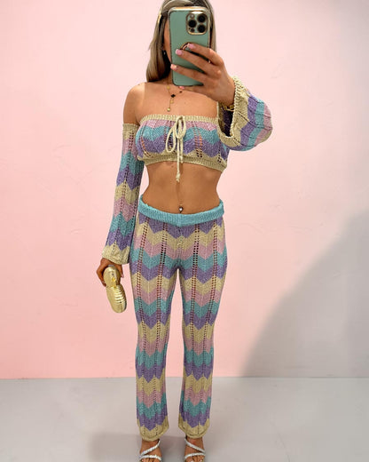 SHANIA Zig Zag Sparkly Lurex Knitted Top &amp; Trouser Coord