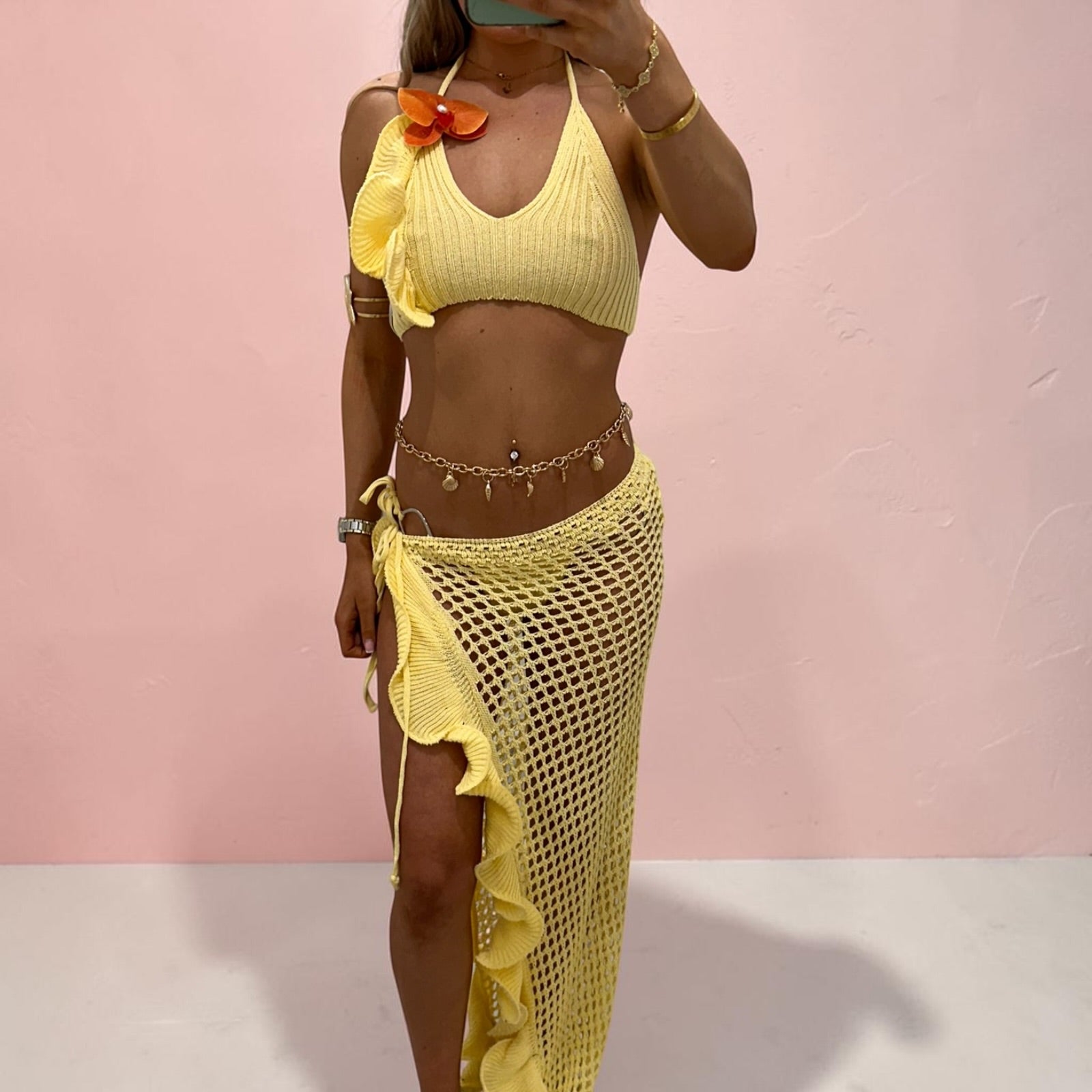 LOLA Crochet Ruffled Skirt &amp; Top two peice Coord set