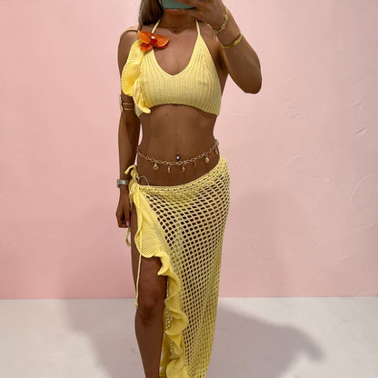 LOLA Crochet Ruffled Skirt &amp; Top two peice Coord set