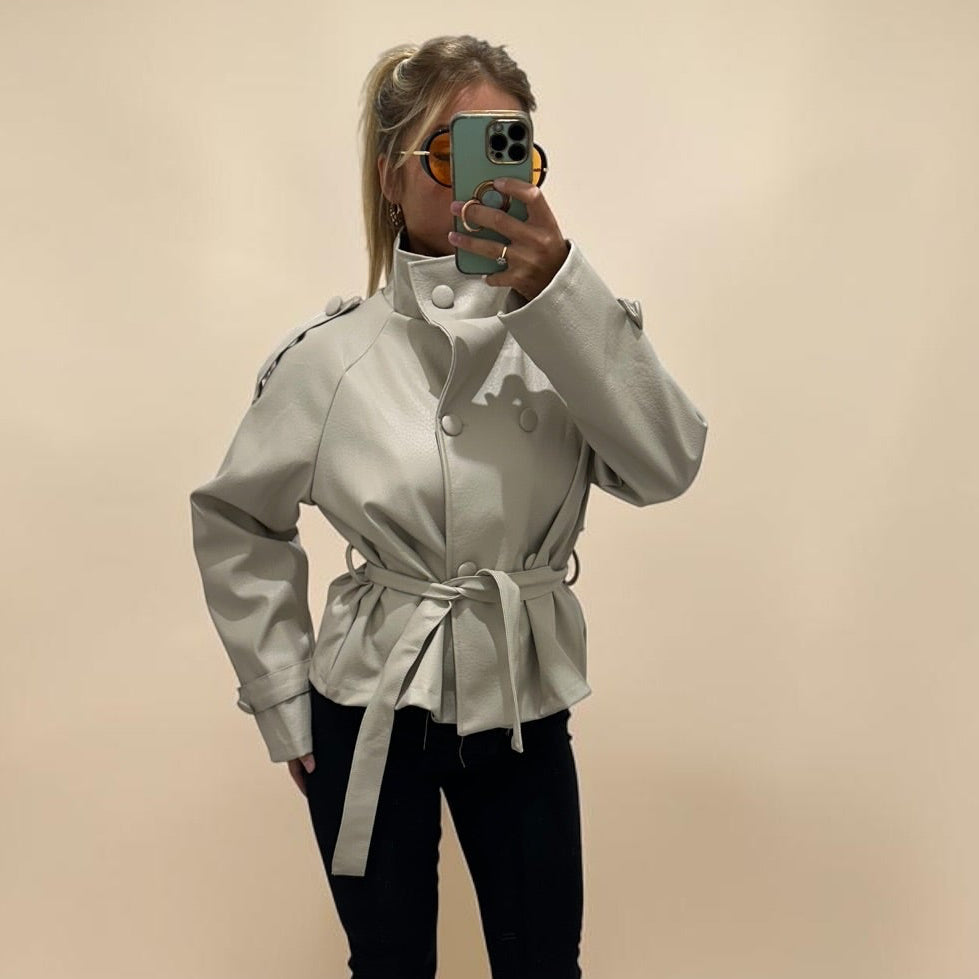 DAKOTA Faux Leather Belted Jacket
