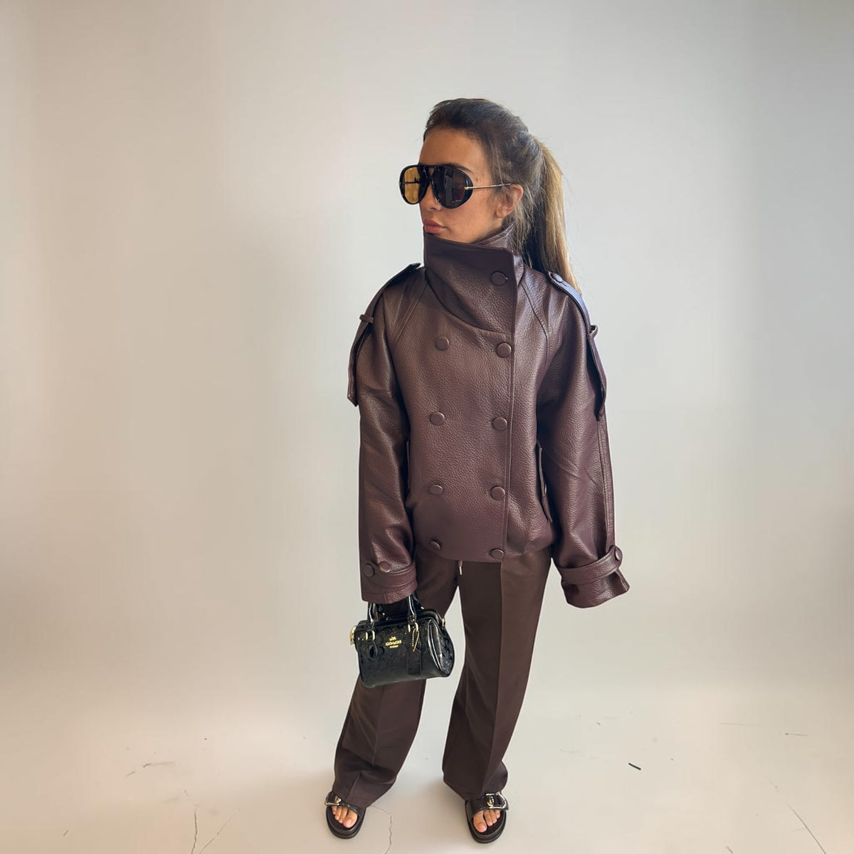 ATLANTIS Double Breasted Faux Leather Jacket