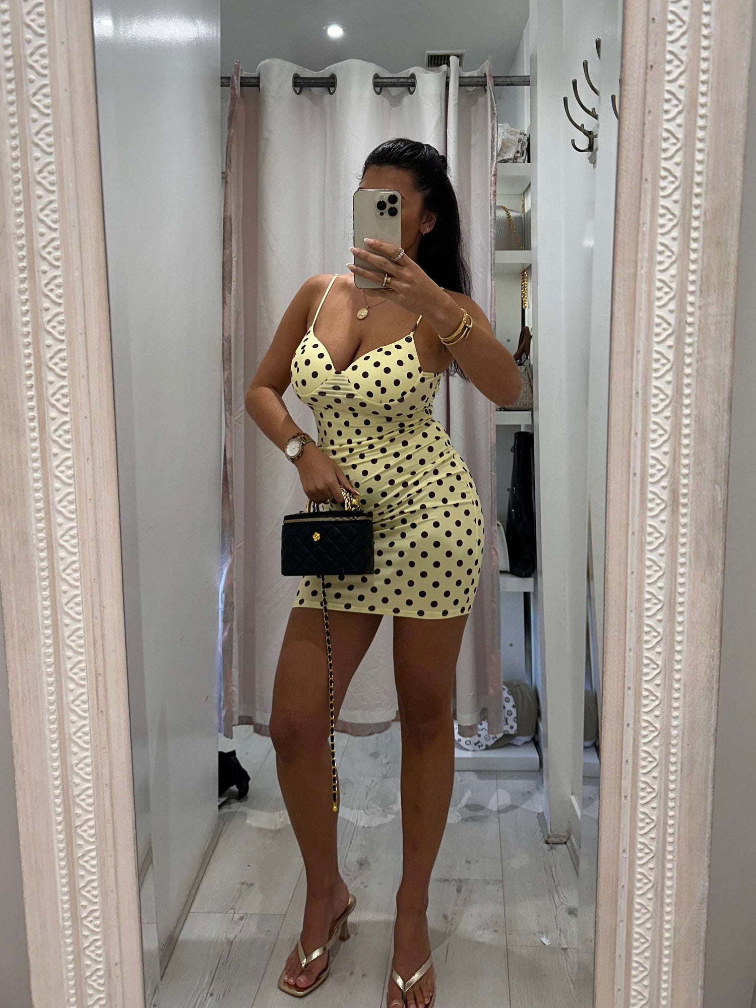 VERITY Polka Dot Mini Dress - White with Black Dots, Sleeveless, V-Neck, Summer Style, Perfect for Casual Wear