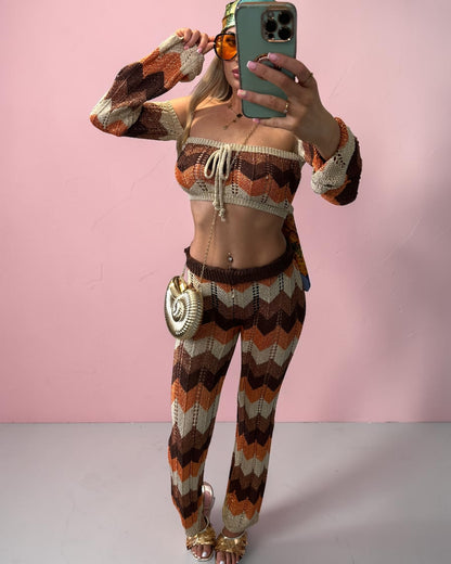 SHANIA Zig Zag Sparkly Lurex Knitted Top &amp; Trouser Coord