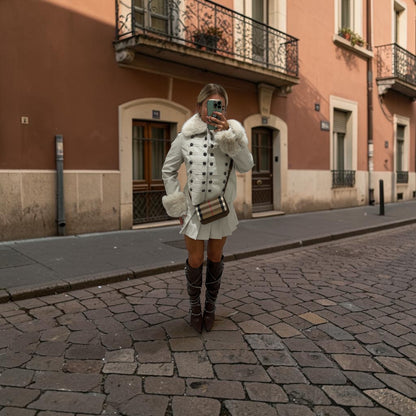 SANTE Buttoned Military Deluxe Faux Fur Trimmed Double Breasted Jacket
