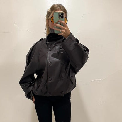 ATLANTIS Double Breasted Faux Leather Jacket