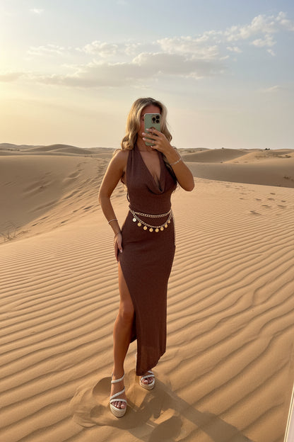 AMIRAH Lurex Sparkly Maxi Cowl Neck  Dress