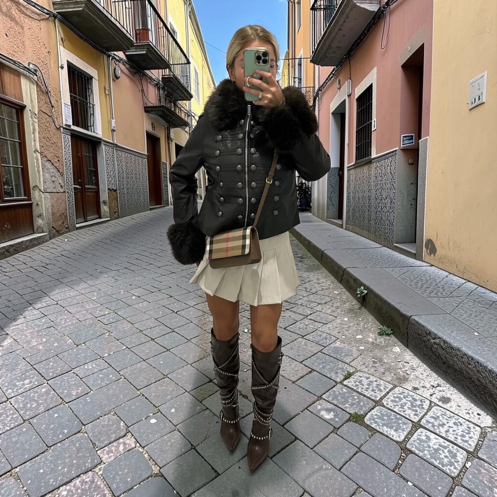 SANTE Buttoned Military Deluxe Faux Fur Trimmed Double Breasted Jacket