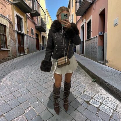 SANTE Buttoned Military Deluxe Faux Fur Trimmed Double Breasted Jacket