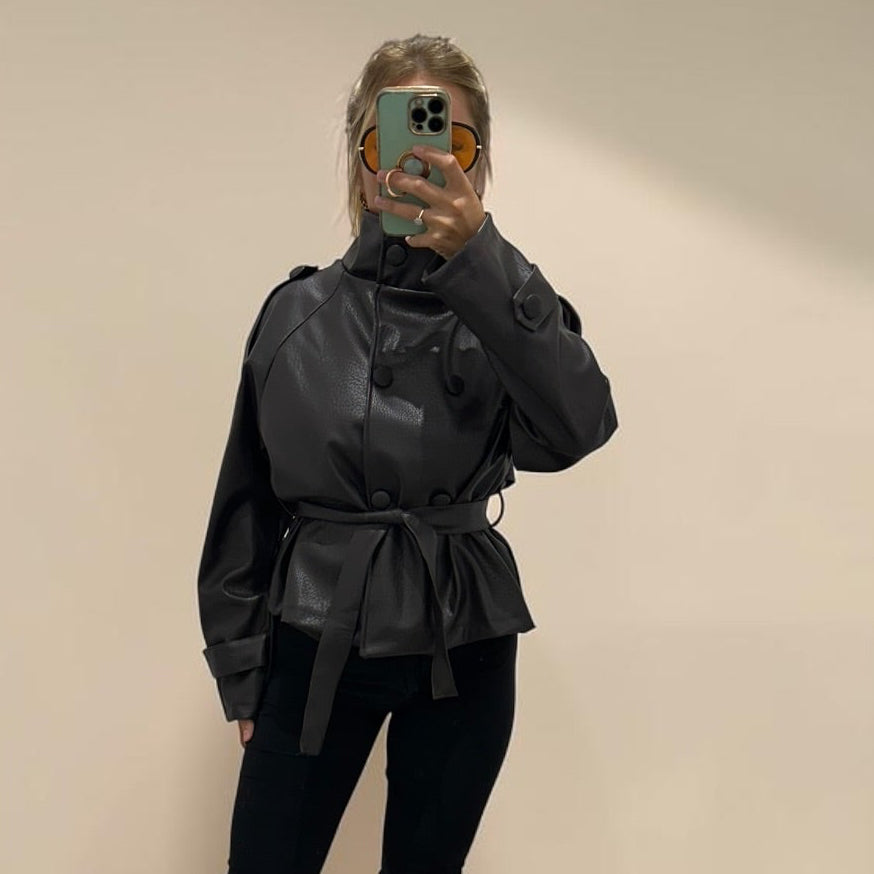 DAKOTA Faux Leather Belted Jacket