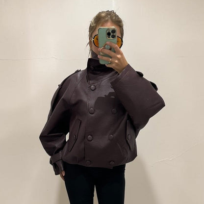 ATLANTIS Double Breasted Faux Leather Jacket