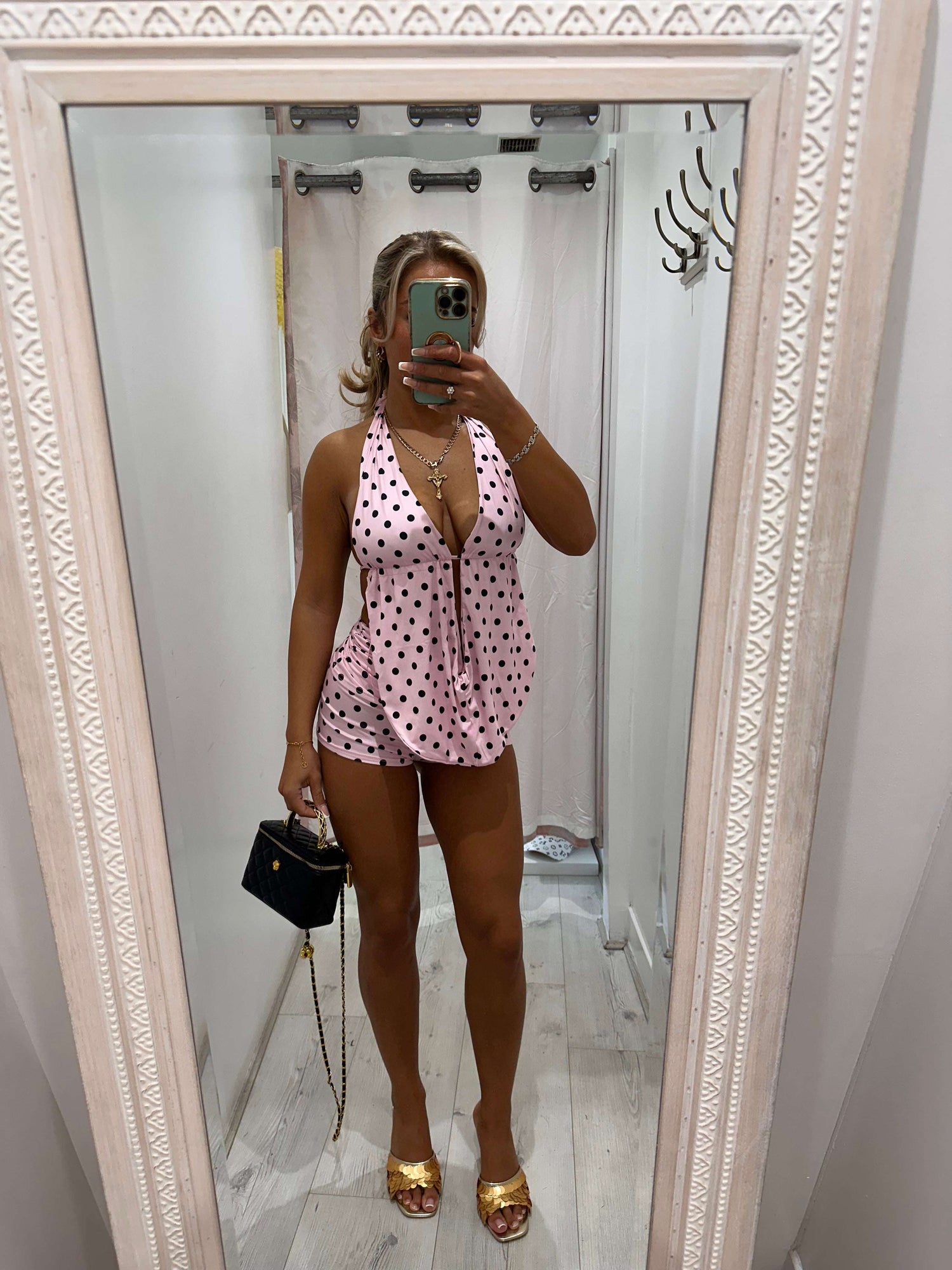 MYLA Two Piece Polka Dot Short and Halter Neck Top Set for Women