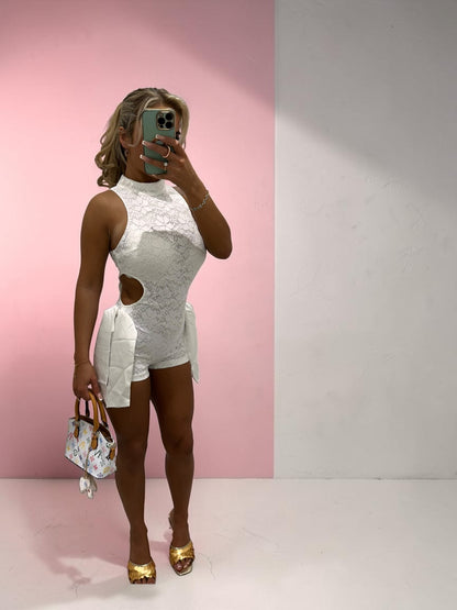 LAROSA Bow Detail Lace Slinky Playsuit