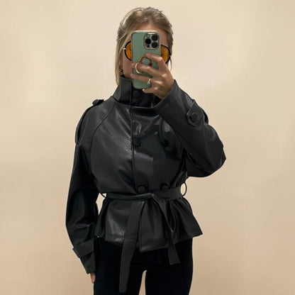 DAKOTA Faux Leather Belted Jacket