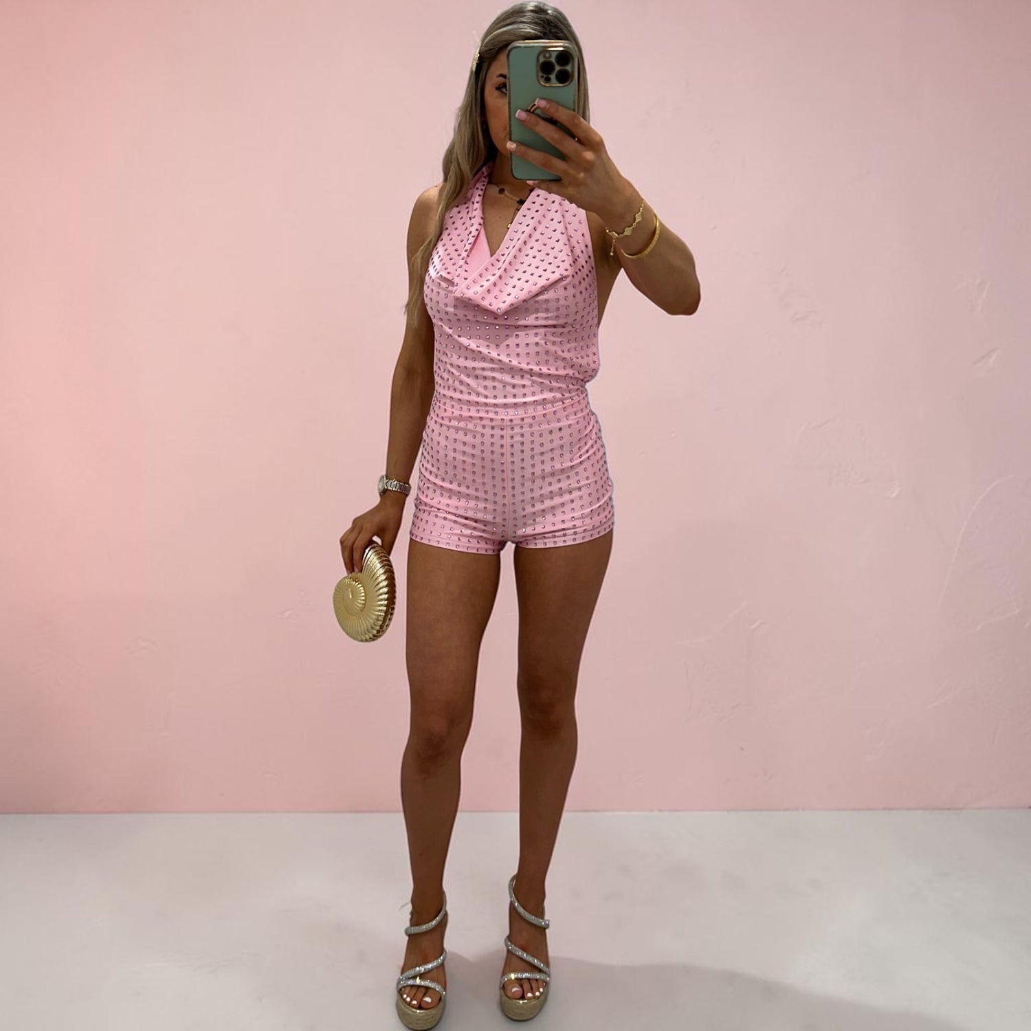 Halter Neck Romper With Diamante Details -NIGHTFALL