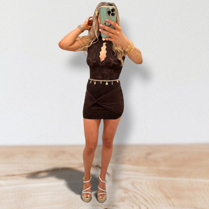 LACE DREAM Starfish Clasp Detail Mini Dress
