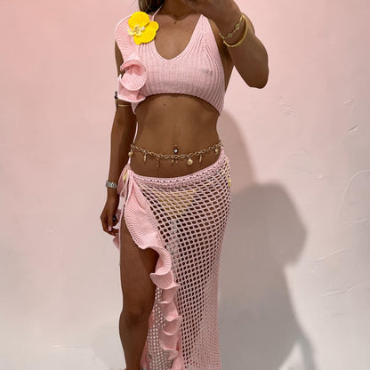 LOLA Crochet Ruffled Skirt &amp; Top two peice Coord set