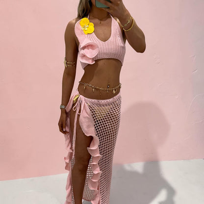 LOLA Crochet Ruffled Skirt &amp; Top two peice Coord set