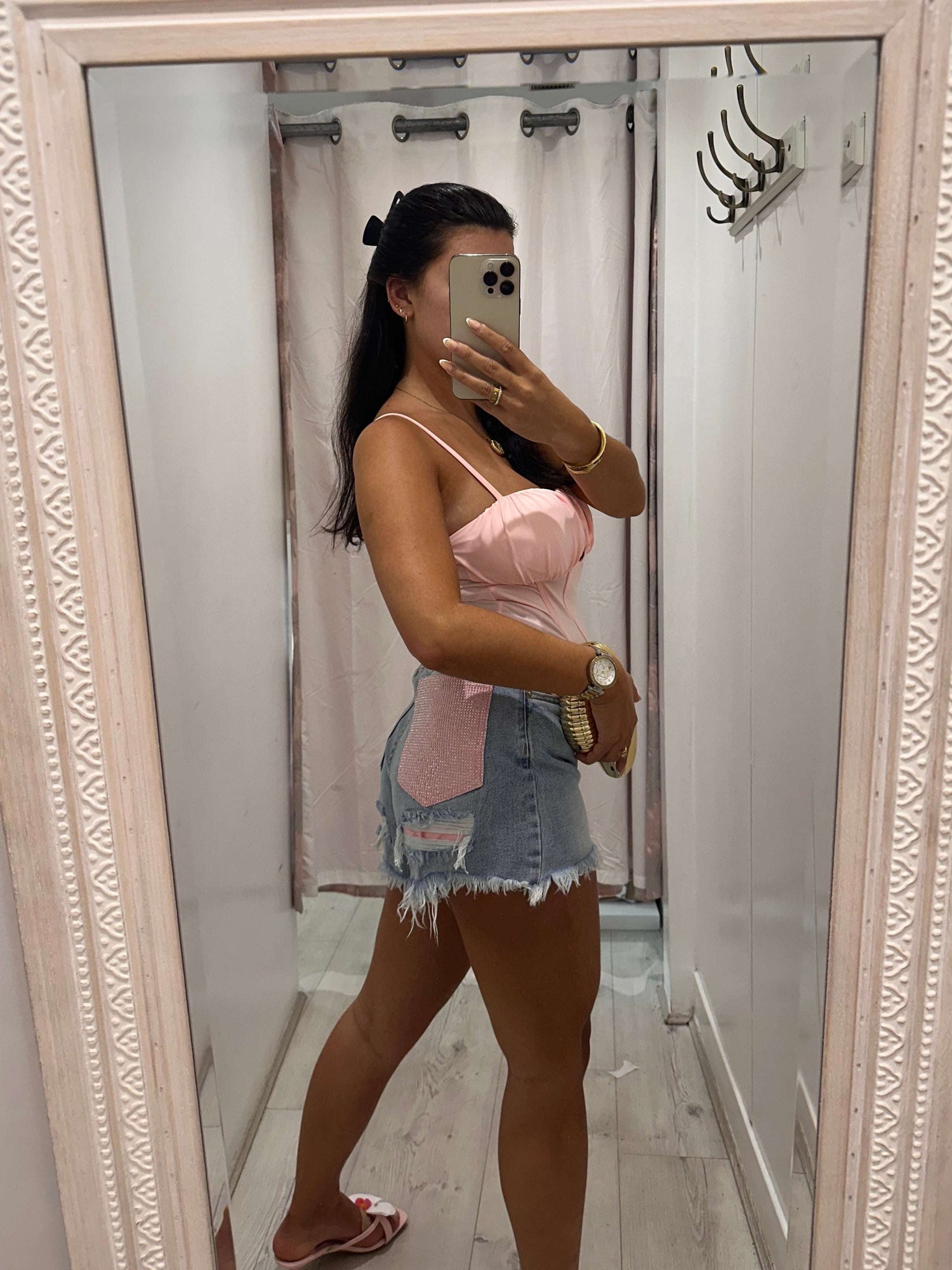 NIA Sparkle Pocket denim shorts for women with glittering pockets and stylish summer design