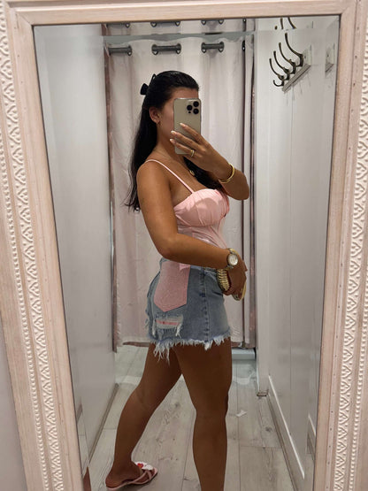 NIA Sparkle Pocket denim shorts for women with glittering pockets and stylish summer design