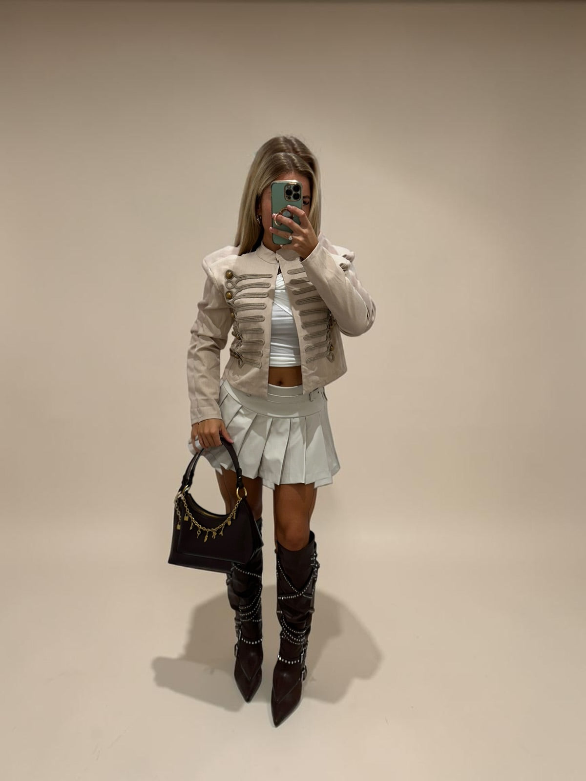 MICHELLE Puff Shoulder Military Style Jacket