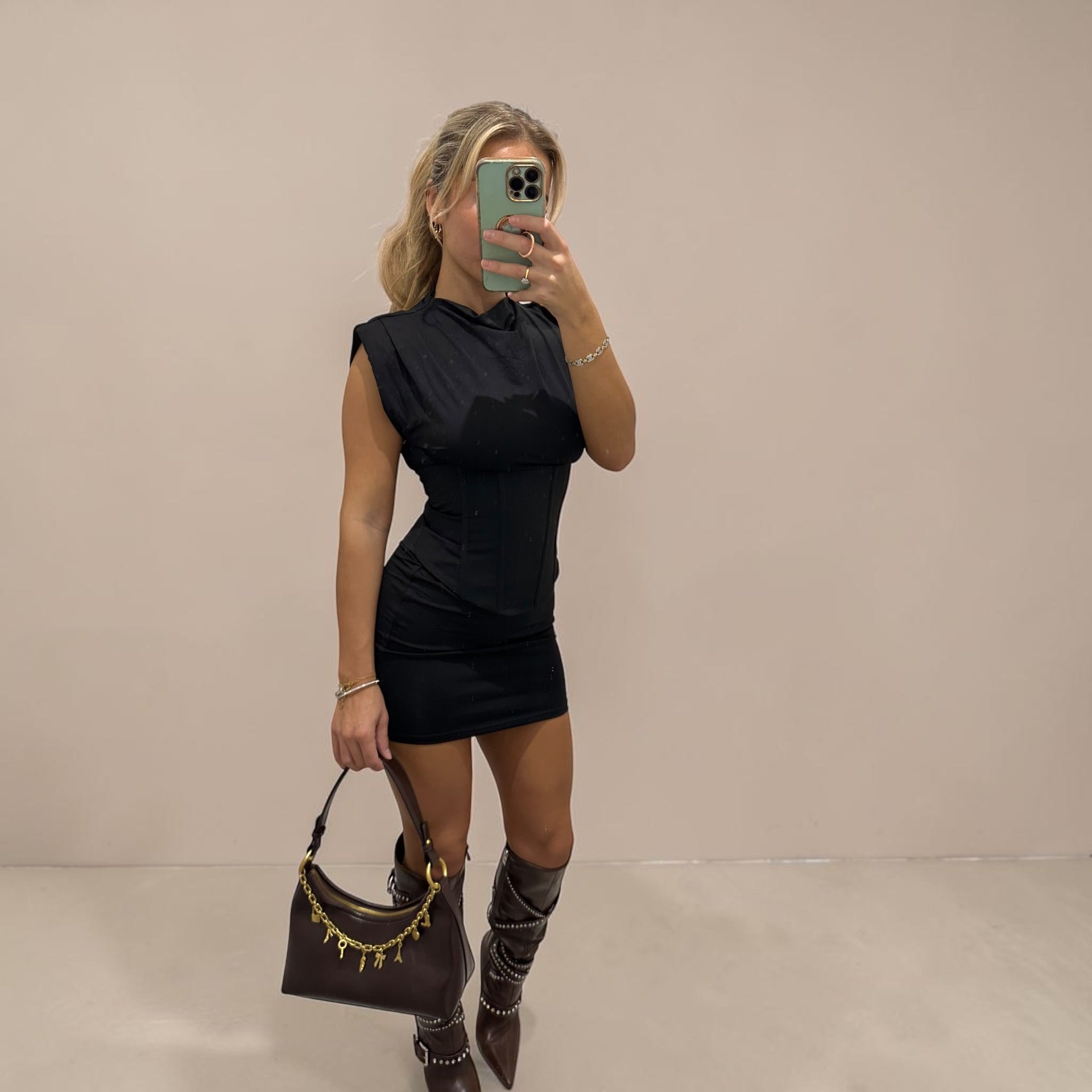 MUSE Padded Sleeveless Mini Dress With Tie Back corset