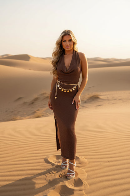 AMIRAH Lurex Sparkly Maxi Cowl Neck  Dress
