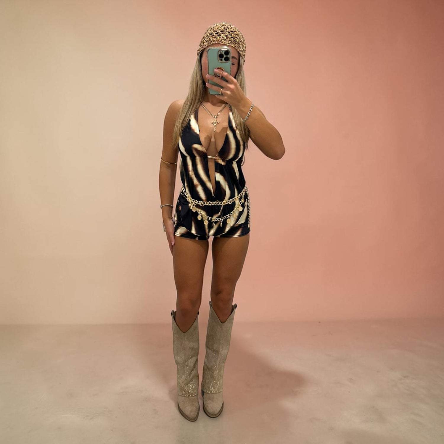 JUNGLE Halterneck Top &amp; Shorts Coord Set