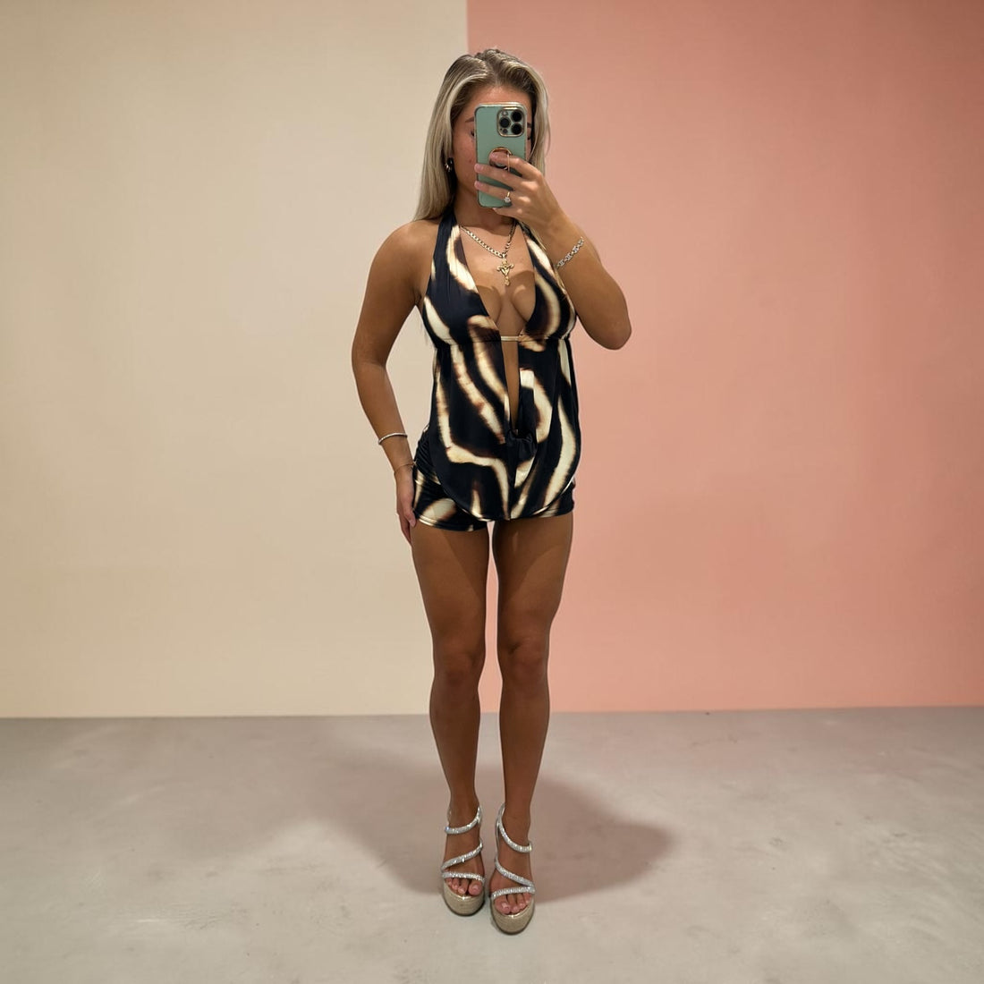 JUNGLE Halterneck Top &amp; Shorts Coord Set