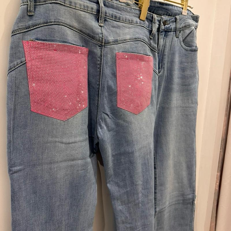 Jean Rose LYLA Coupe Large avec Poches et Détails Strass Scintillants
