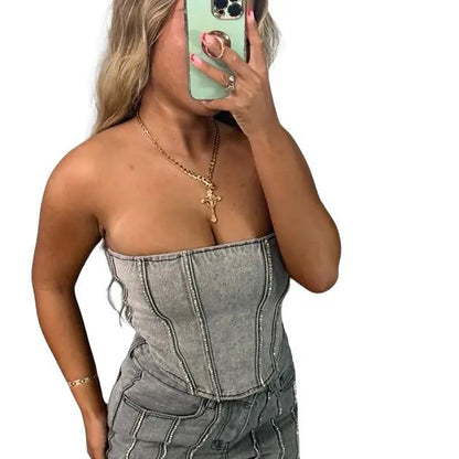 Paloma Diamante Denim Corset for Women