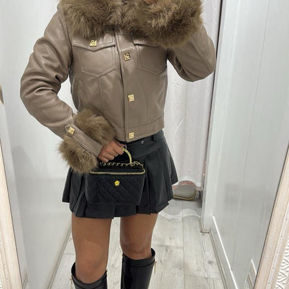 Yasmin Pu Leather Jacket With Fur Detailing