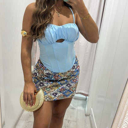Holiday Stylish Sparkle Pink Mini Skirt