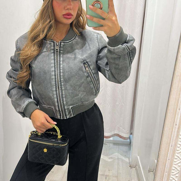 LARA Women's Faux Leather Bomber Jacket