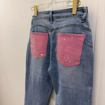 Jean Rose LYLA Coupe Large avec Poches et Détails Strass Scintillants