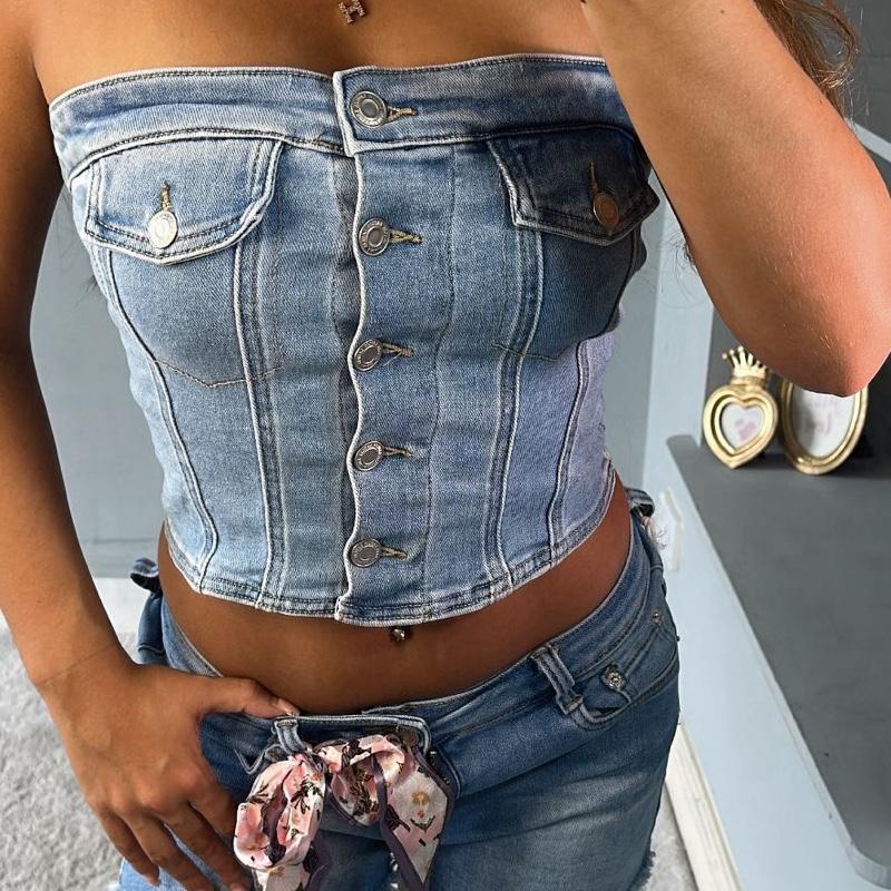 Lisa Denim Strapless Bandeau Top