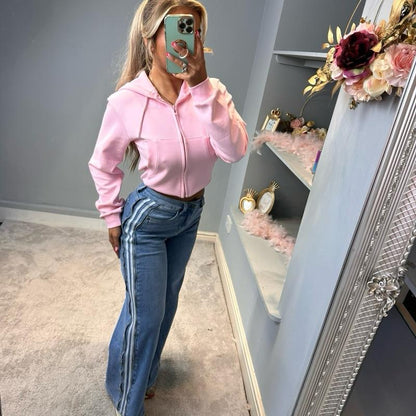 GWP Arianna Baggy Stripe Zipper Jeans