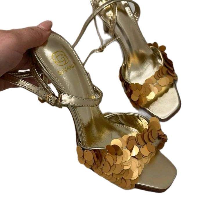 INDIE Gold Sequin Kitten Heels