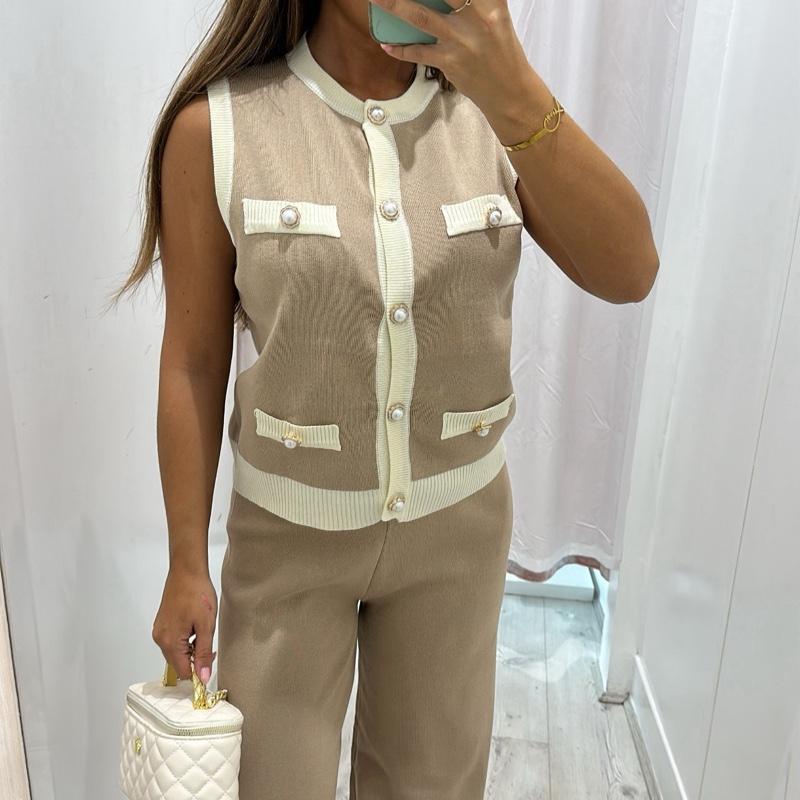 Saffron Sleeveless Knitted Top Trouser Set