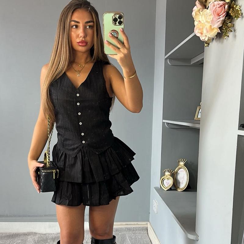Holly Ruffled Skirt Button Waistcoat playsuit
