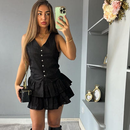 Holly Ruffled Skirt Button Waistcoat playsuit