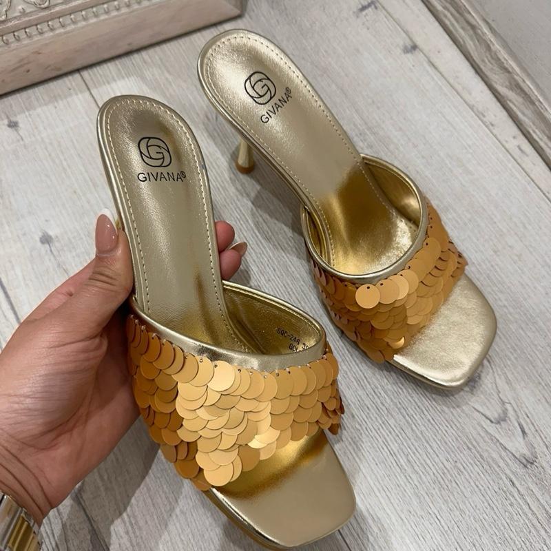 ATHENA Gold Sequin Mules
