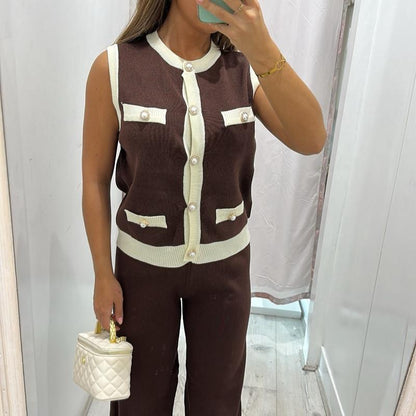 Saffron Sleeveless Knitted Top Trouser Set