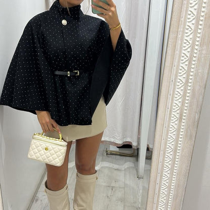 Mimi  Rhinestone Detailing  Belted Cape Poncho