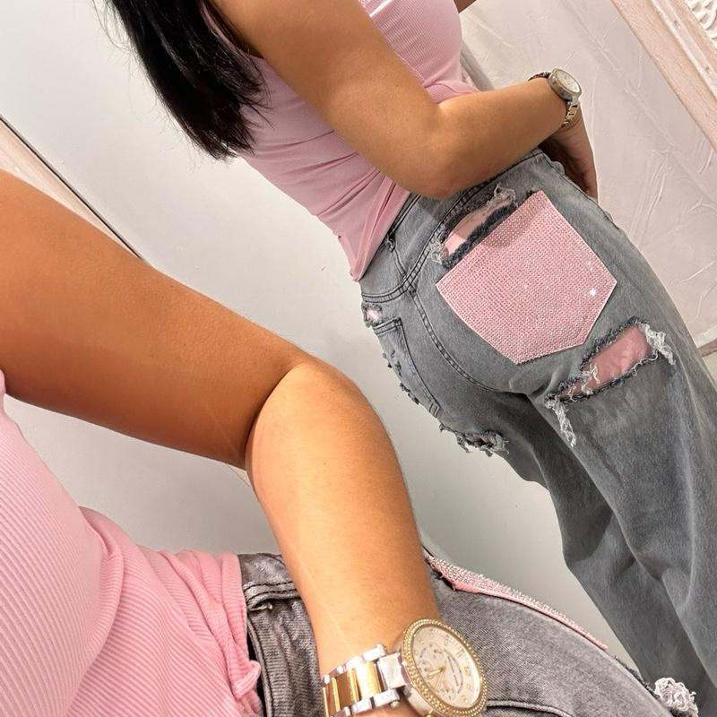 BLYTHE Jean Taille Haute avec Poche Détail Paillettes