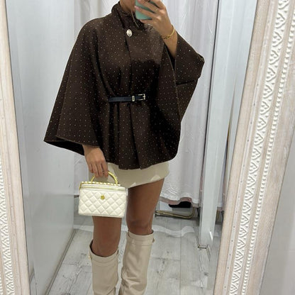 Mimi  Rhinestone Detailing  Belted Cape Poncho