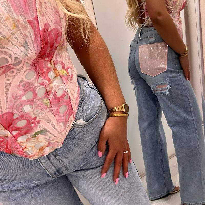 BLYTHE High-Waisted Jeans with Sequin Detail Pocket