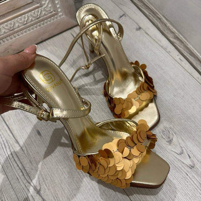 INDIE Gold Sequin Kitten Heels