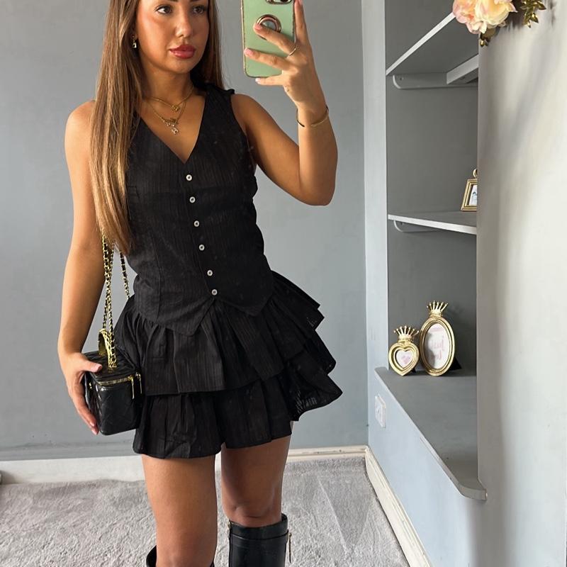 Holly Ruffled Skirt Button Waistcoat playsuit
