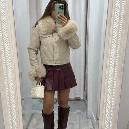 Yasmin Pu Leather Jacket With Fur Detailing
