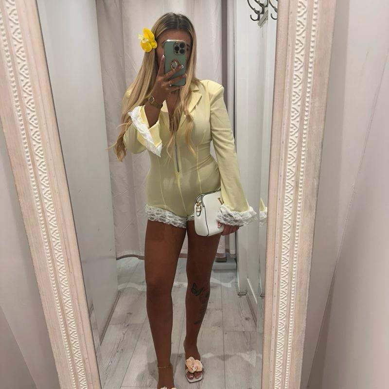 Cordelia Lace Trim Playsuit  with Elegant Ruffle Details